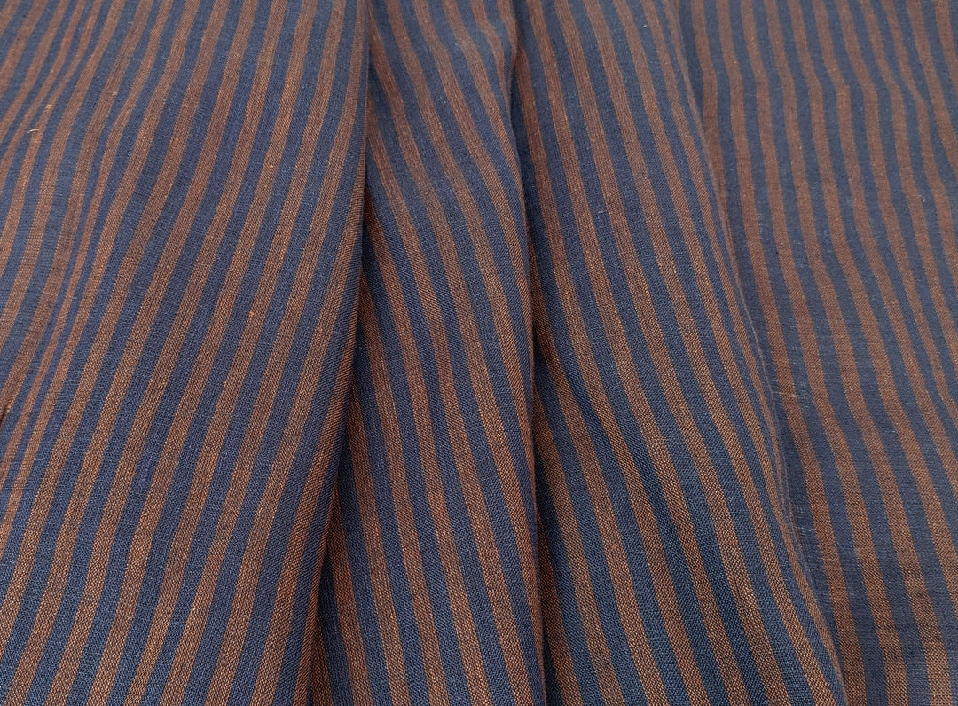 Classic brown and navy striped fabric 100% linen 7918