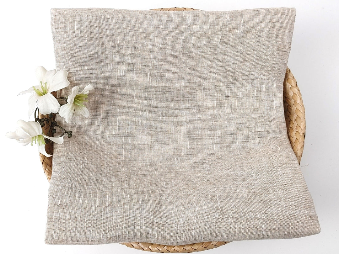 Beige Chambray 100% Linen Fabric – Soft, Pre-Washed, Lightweight 8039