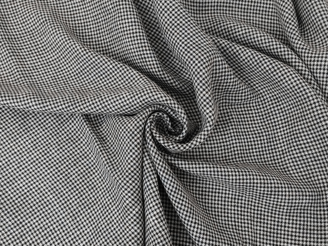 White & Black Gingham Check Linen-Polyester Fabric | Twill Weave, Pre-Washed 8068
