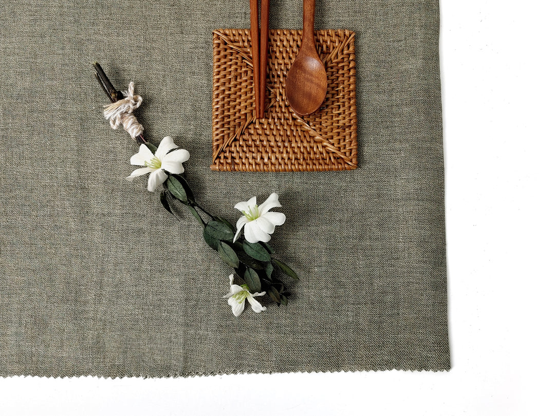 Twill Weave Khaki Chambray: Linen-Nylon Blend with Two-Tone Yarn & Pre-Washed Softness 8088