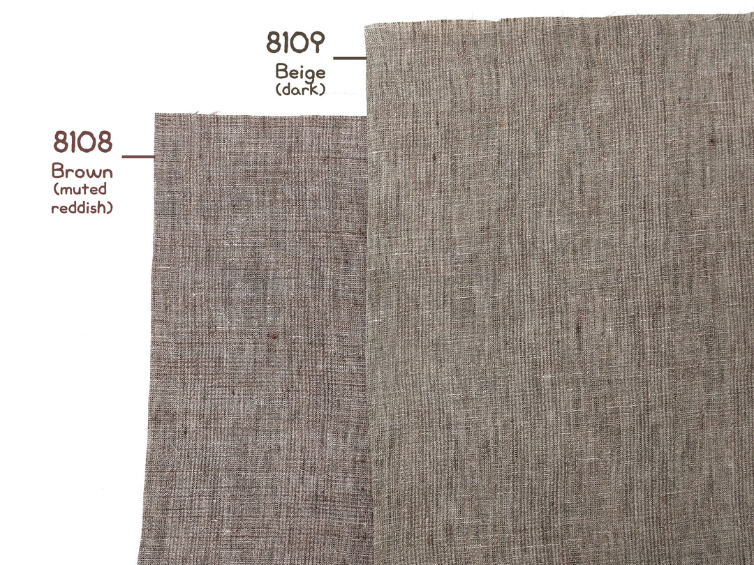 100% Linen Fabric – Subtle Glen Plaid in Beige, Pre-Washed for Softness