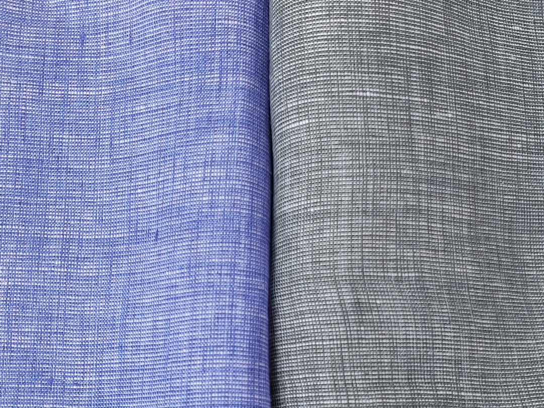 100% Linen Dot Chambray Fabric - Soft Blue & Grey, Fine 21s Yarn 4610 4611
