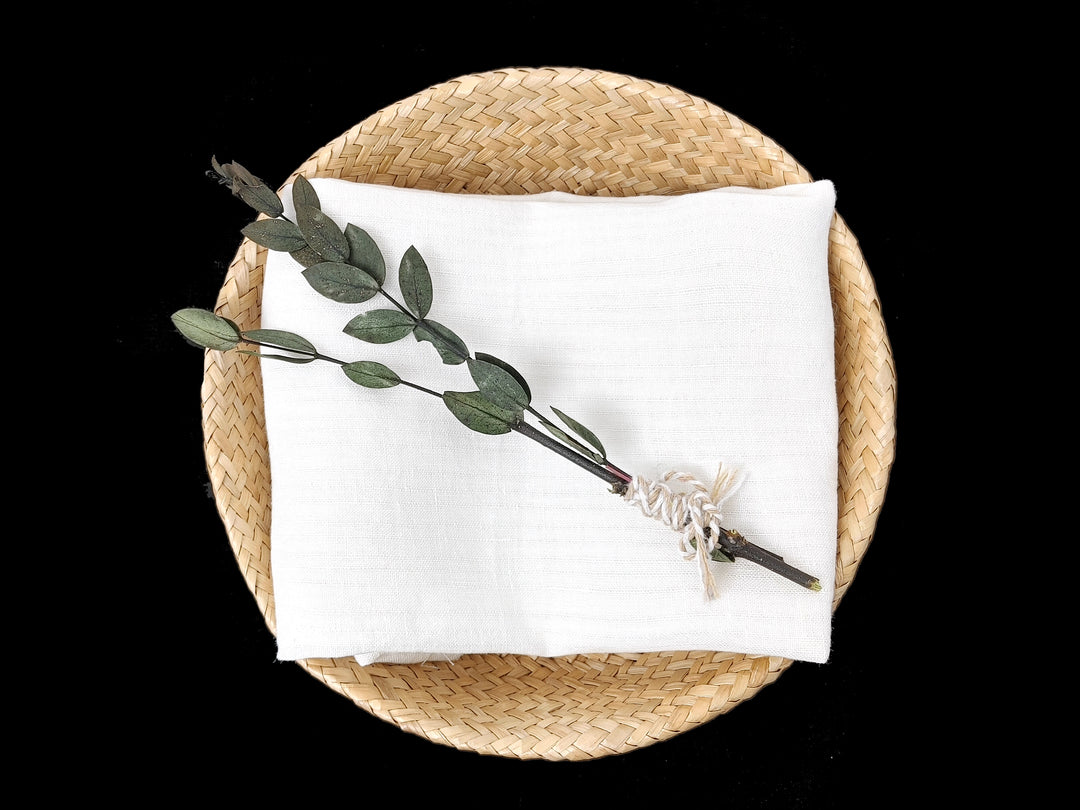 White 100% Linen Fabric – Subtle Striped Texture, Soft Handfeel 4190