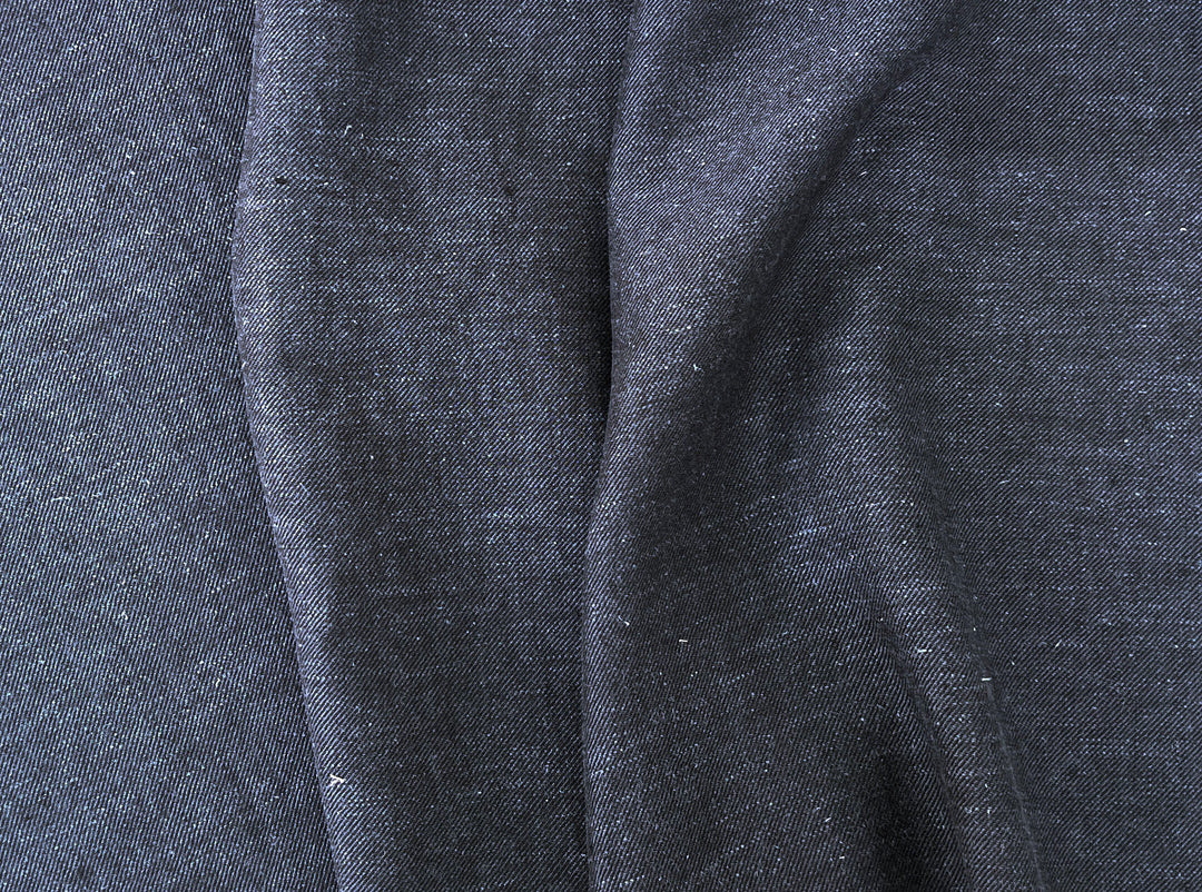 Grey Yarn-Dyed Twill Chambray Fabric – Linen Ramie Cotton Blend, Medium Weight 7864