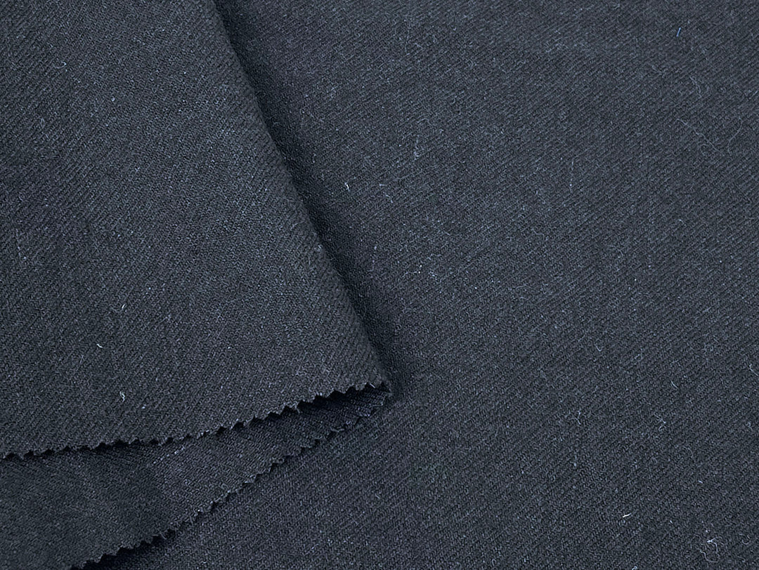 Linen Wool Blend Twill Fabric in Black – Medium-Heavy Weight 7868