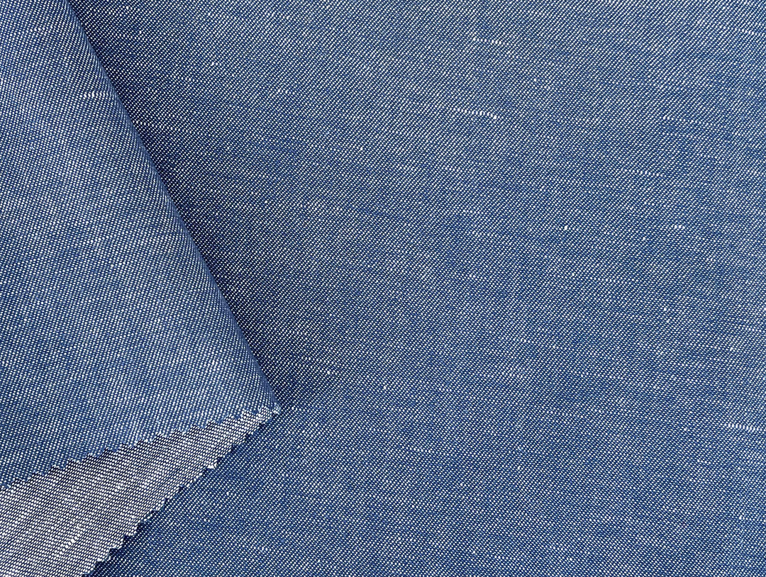 Blue Chambray Twill Fabric – Linen Cotton Blend, Pre-Washed 8263