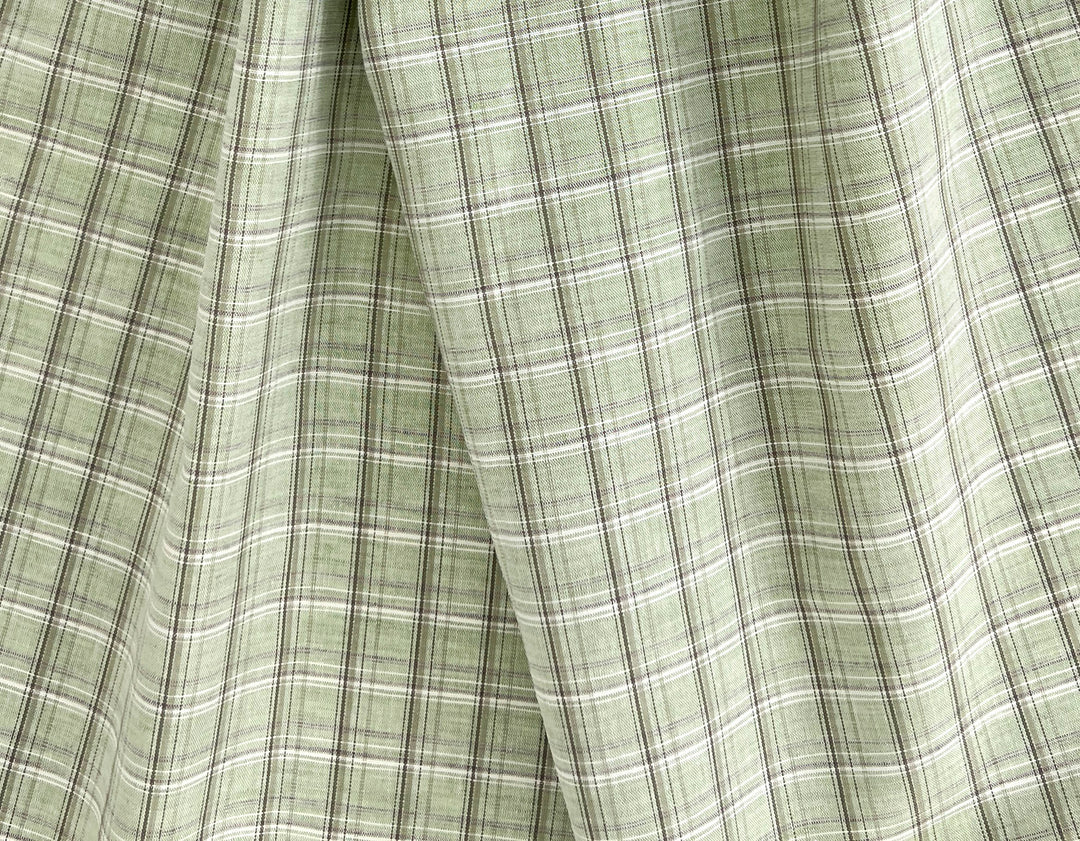 Green Plaid Linen Cotton Fabric – Pre-Washed, Light-Medium Weight 8268