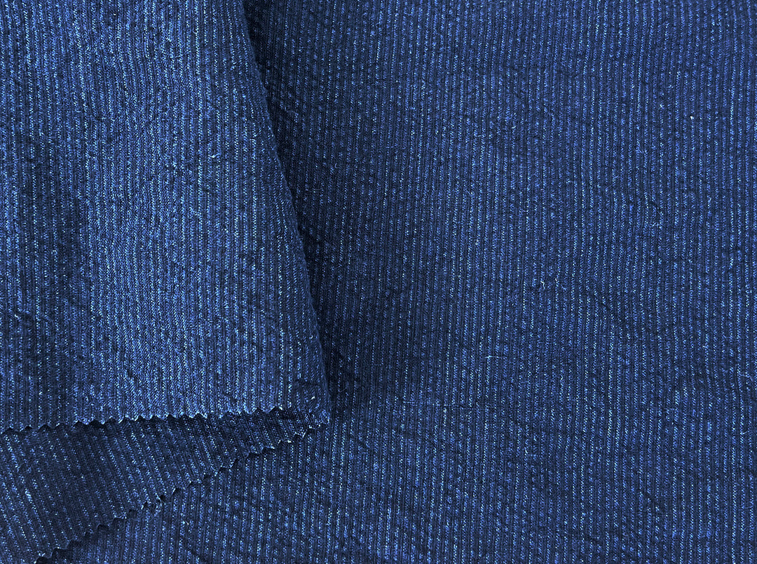 Navy Linen Cotton Spandex Fabric – Subtle Stripe with Seersucker & Warp Stretch 8215