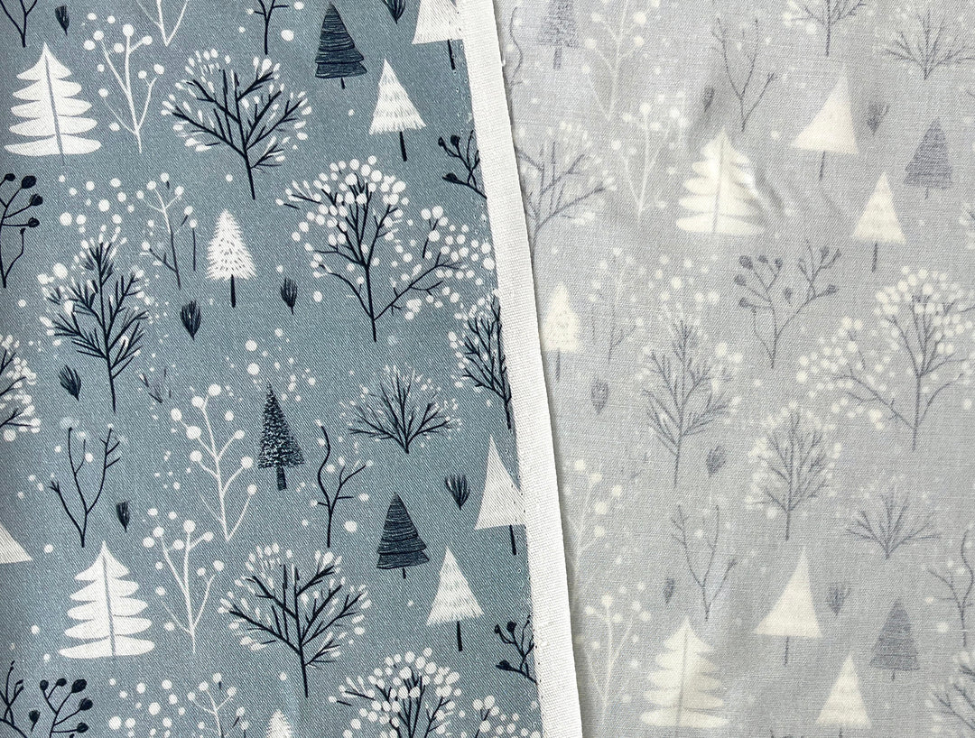 Scandinavian Winter Forest Print Rayon Wool Fabric – Light Twill Weave, Soft Pre-Washed