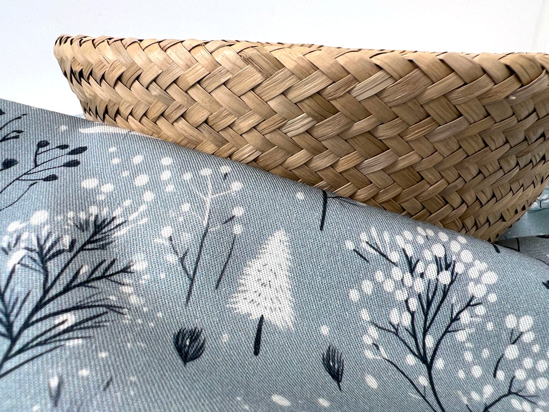 Scandinavian Winter Forest Print Rayon Wool Fabric – Light Twill Weave, Soft Pre-Washed