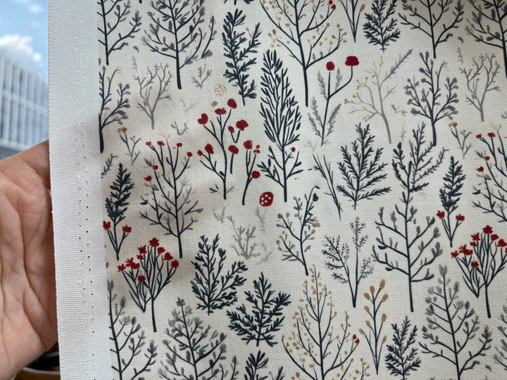 Scandinavian Winter Forest Print Rayon Wool Fabric – Light Twill Weave, Soft Pre-Washed