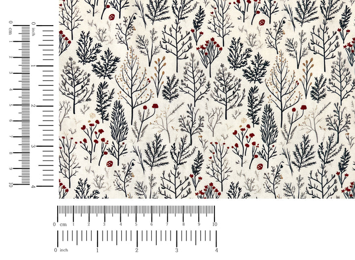 Scandinavian Winter Forest Print Rayon Wool Fabric – Light Twill Weave, Soft Pre-Washed