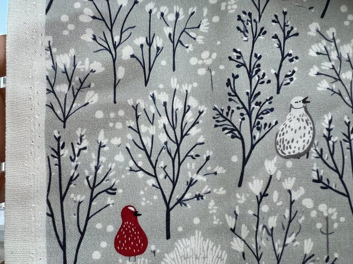 Scandinavian Winter Forest Print Rayon Wool Fabric – Light Twill Weave, Soft Pre-Washed