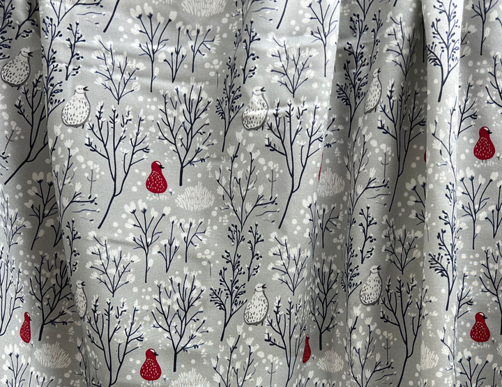 Scandinavian Winter Forest Print Rayon Wool Fabric – Light Twill Weave, Soft Pre-Washed