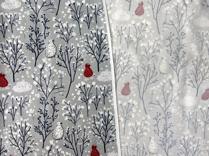 Scandinavian Winter Forest Print Rayon Wool Fabric – Light Twill Weave, Soft Pre-Washed