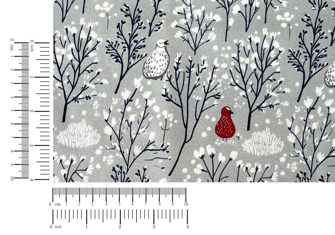 Scandinavian Winter Forest Print Rayon Wool Fabric – Light Twill Weave, Soft Pre-Washed