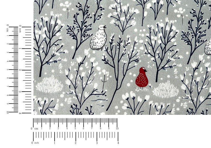 Scandinavian Winter Forest Print Rayon Wool Fabric – Light Twill Weave, Soft Pre-Washed