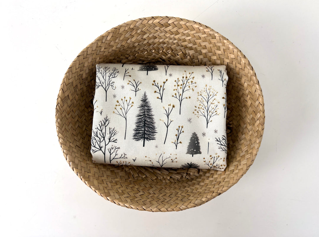 Scandinavian Winter Forest Print Rayon Wool Fabric – Light Twill Weave, Soft Pre-Washed