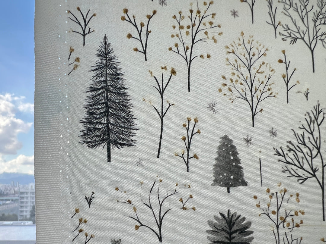 Scandinavian Winter Forest Print Rayon Wool Fabric – Light Twill Weave, Soft Pre-Washed