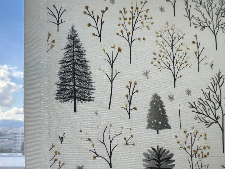 Scandinavian Winter Forest Print Rayon Wool Fabric – Light Twill Weave, Soft Pre-Washed