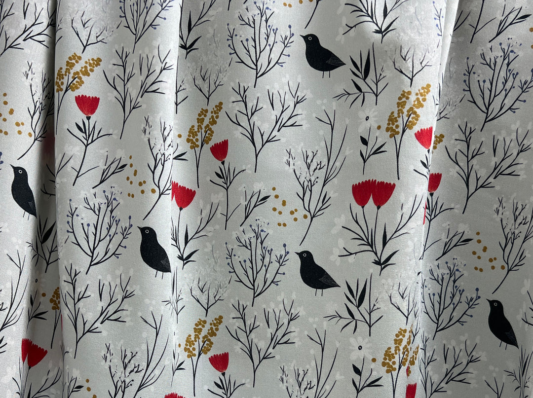 Scandinavian Winter Forest Print Rayon Wool Fabric – Light Twill Weave, Soft Pre-Washed