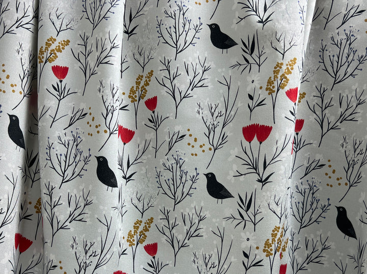 Scandinavian Winter Forest Print Rayon Wool Fabric – Light Twill Weave, Soft Pre-Washed