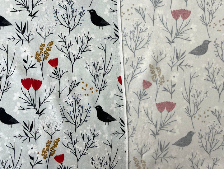 Scandinavian Winter Forest Print Rayon Wool Fabric – Light Twill Weave, Soft Pre-Washed