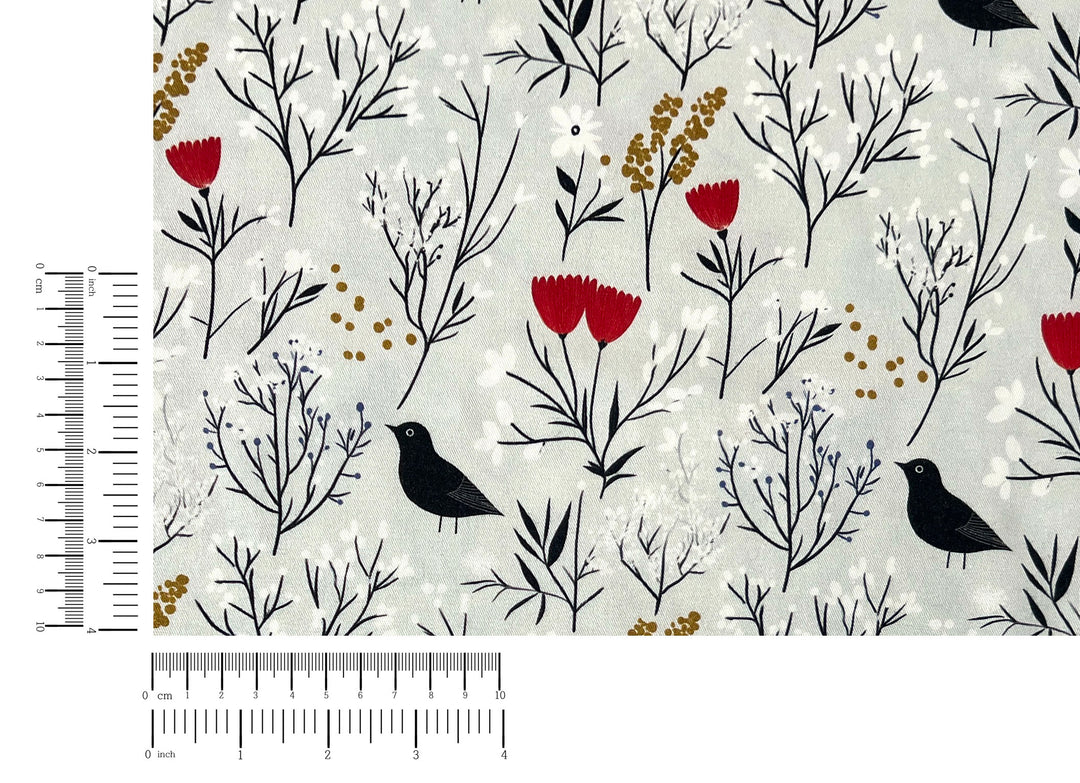 Scandinavian Winter Forest Print Rayon Wool Fabric – Light Twill Weave, Soft Pre-Washed