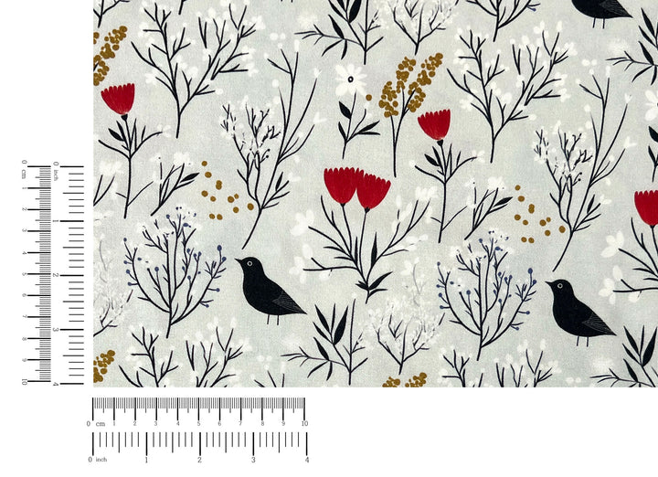 Scandinavian Winter Forest Print Rayon Wool Fabric – Light Twill Weave, Soft Pre-Washed