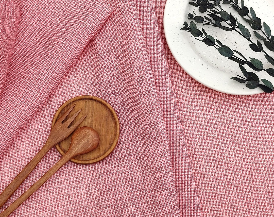 Crimson Tweed Elegance: 100% Linen Printed Fabric - The Linen Lab - Red