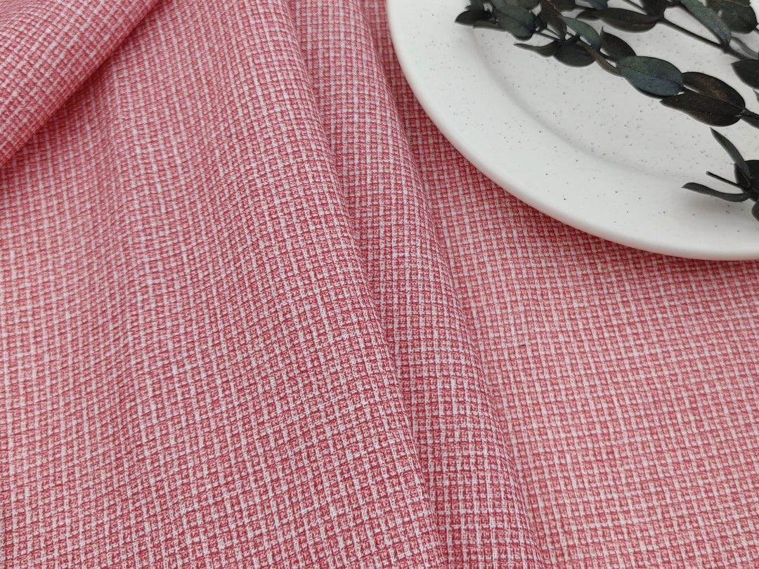 Crimson Tweed Elegance: 100% Linen Printed Fabric - The Linen Lab - Red