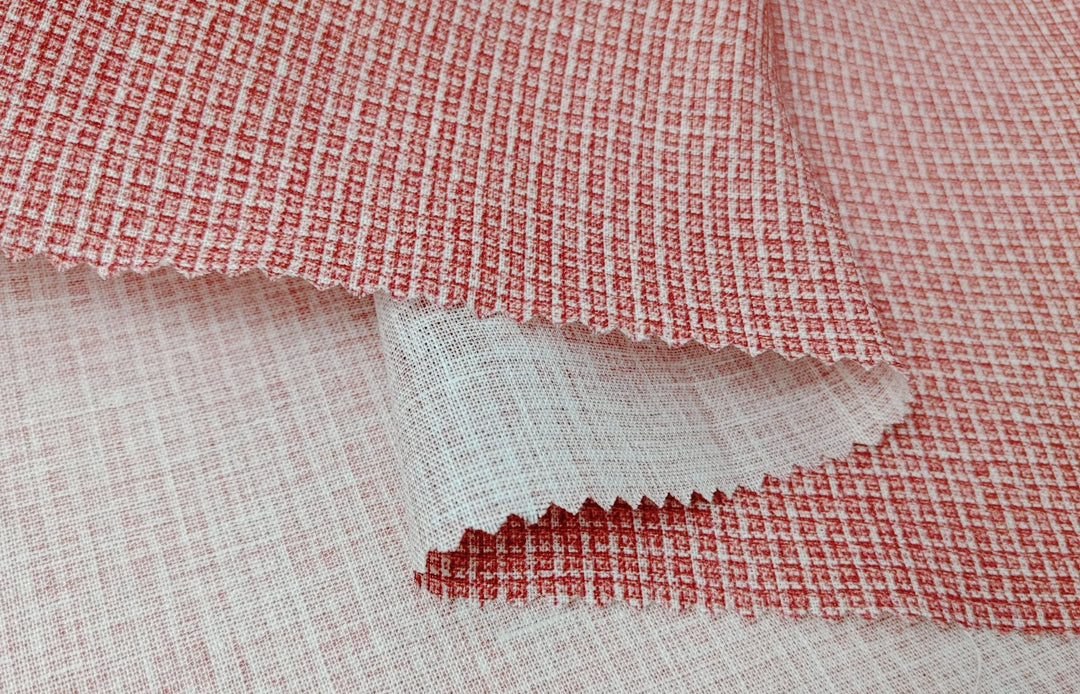 Crimson Tweed Elegance: 100% Linen Printed Fabric - The Linen Lab - Red