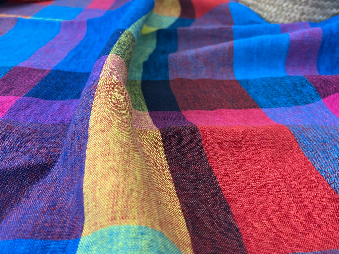 Colorful Madras Check 100% Linen Fabric | Pre-Washed Soft Touch | 8017