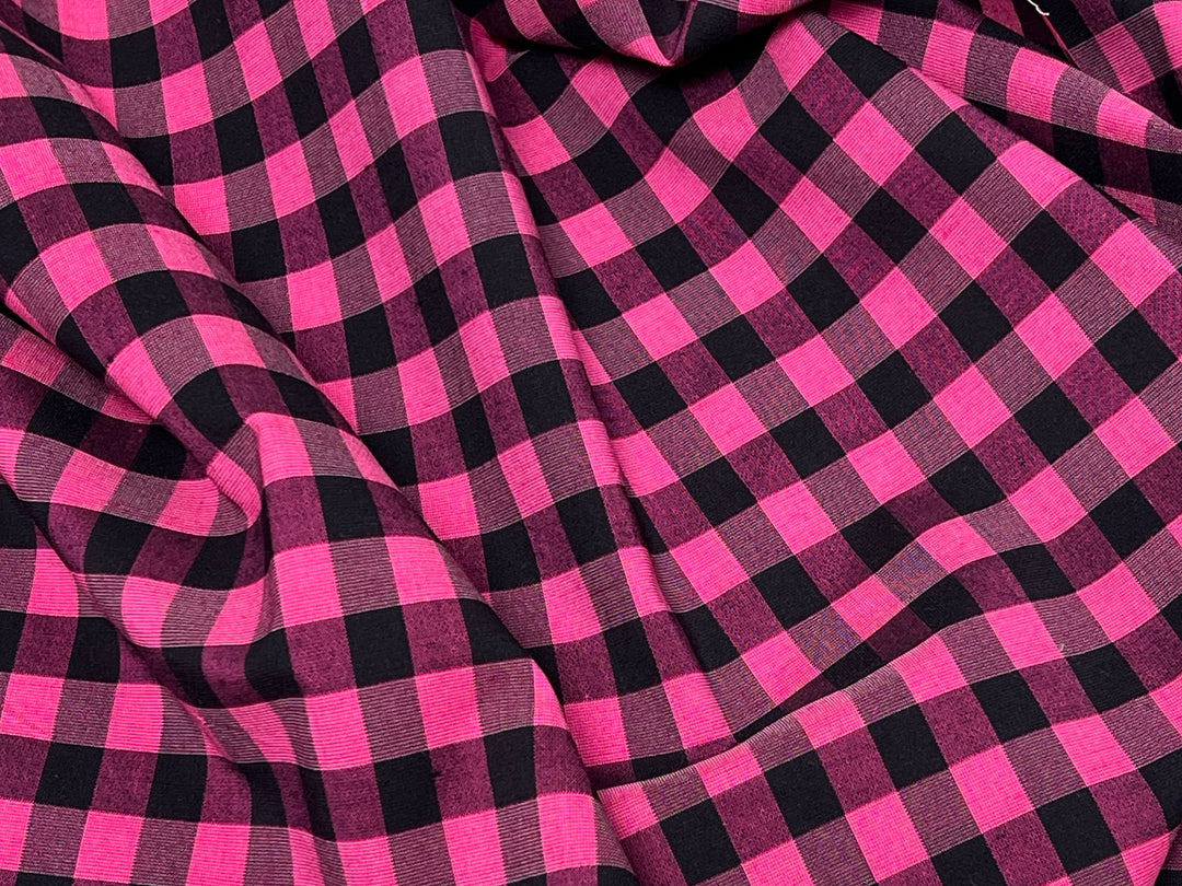 Gingham Check Fabric with Stretch Effect – Green / Black 6995