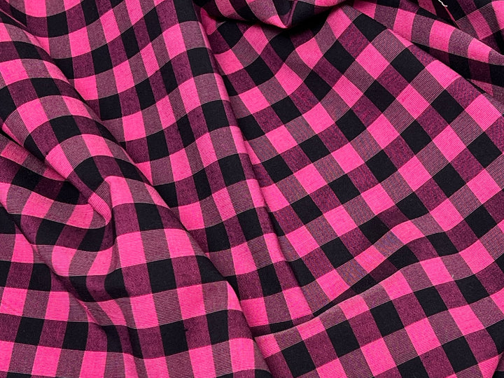 Gingham Check Fabric with Stretch Effect – Green / Black 6995