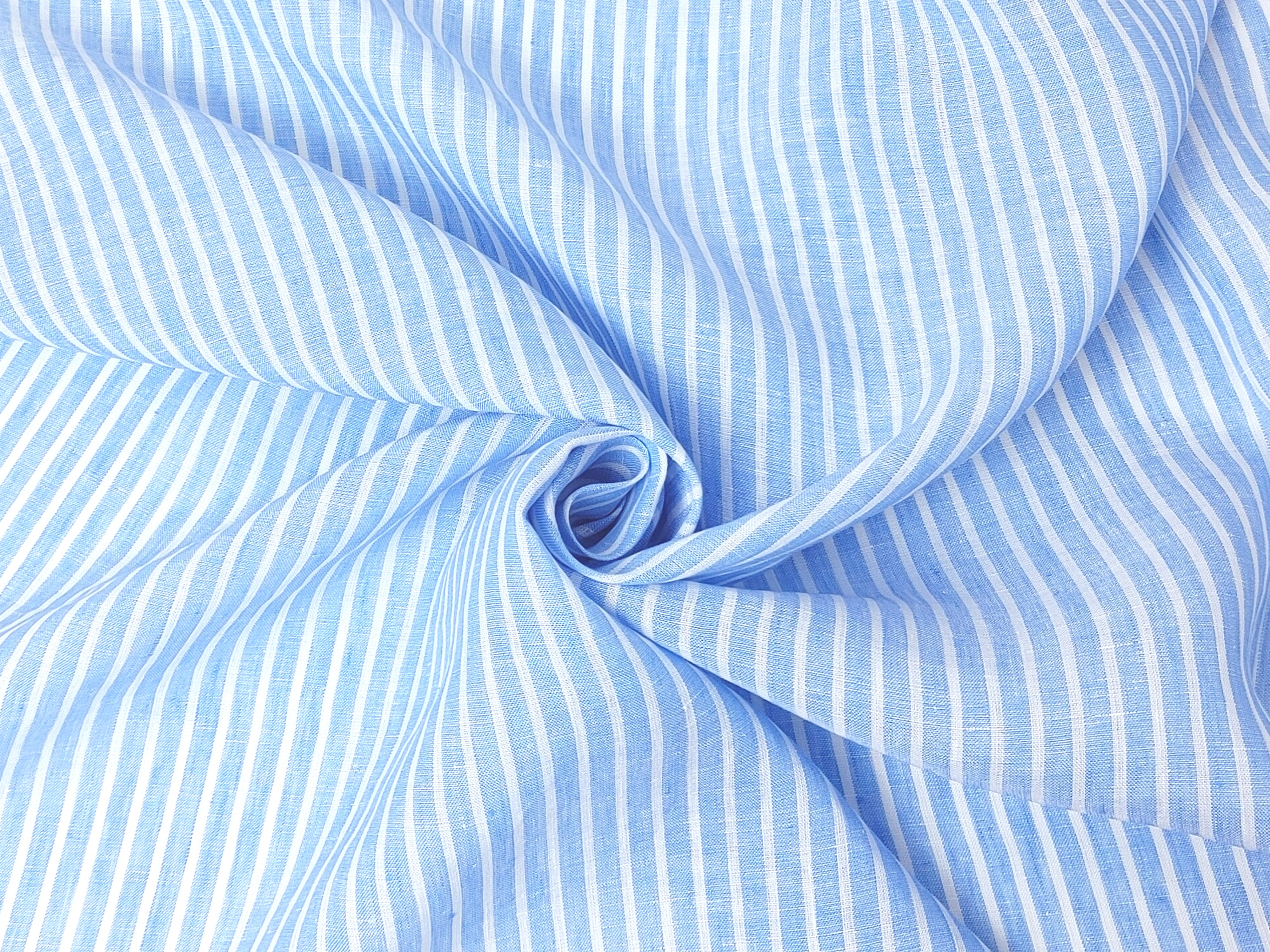 100% Linen Blue Striped Fabric: Lightweight and Soft with Pre-Washed ...