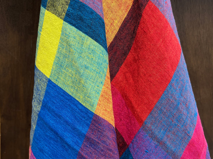 Colorful Madras Check 100% Linen Fabric | Pre-Washed Soft Touch | 8017