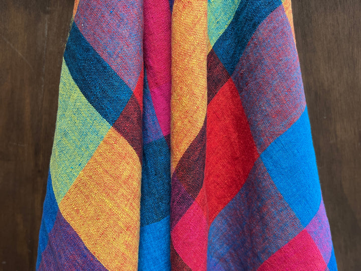 Colorful Madras Check 100% Linen Fabric | Pre-Washed Soft Touch | 8017