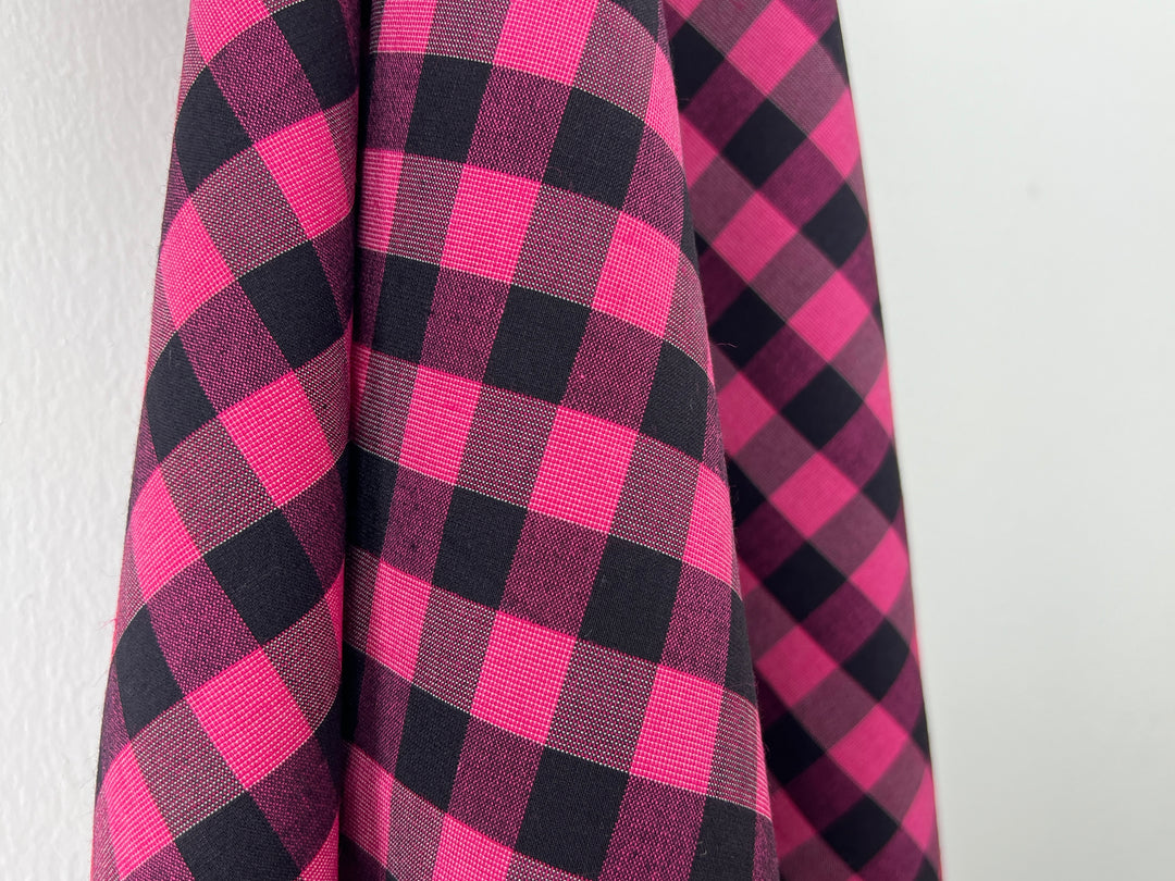 Gingham Check Fabric with Stretch Effect – Green / Black 6995