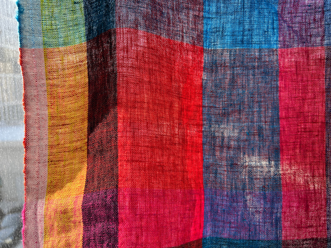 Colorful Madras Check 100% Linen Fabric | Pre-Washed Soft Touch | 8017