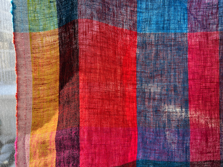 Colorful Madras Check 100% Linen Fabric | Pre-Washed Soft Touch | 8017