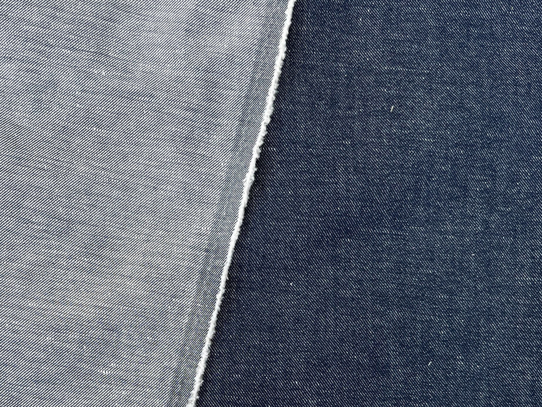 Dark Navy Denim-Look Linen Cotton Fabric 8348 | Dual-Sided Twill | 52"