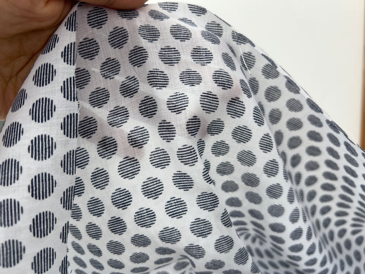 100% Ramie Fabric with Micro-Stripe Polka Dot Print, Lightweight 4776