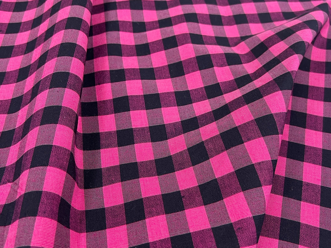 Gingham Check Fabric with Stretch Effect – Green / Black 6995