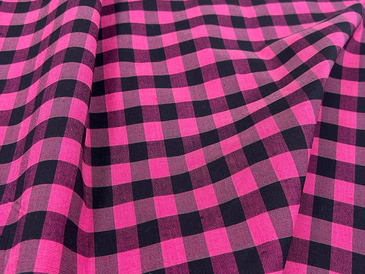 Gingham Check Fabric with Stretch Effect – Green / Black 6995