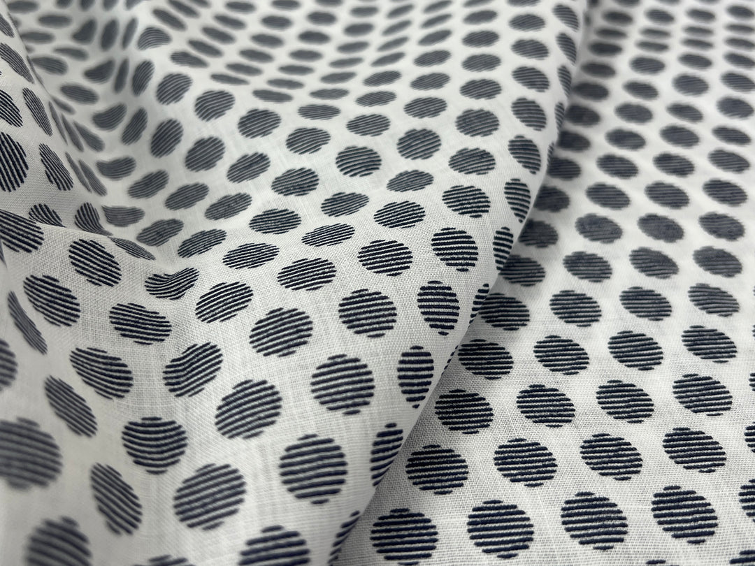 100% Ramie Fabric with Micro-Stripe Polka Dot Print, Lightweight 4776