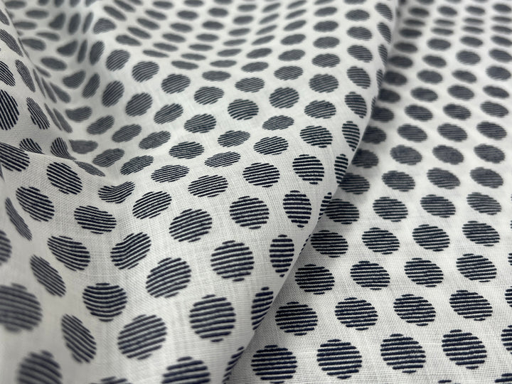 100% Ramie Fabric with Micro-Stripe Polka Dot Print, Lightweight 4776