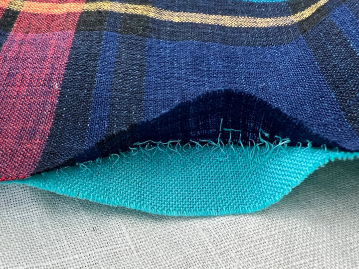 Double-Face Linen Cotton Plaid Fabric | Reversible Solid Back | 52"  7718 7719