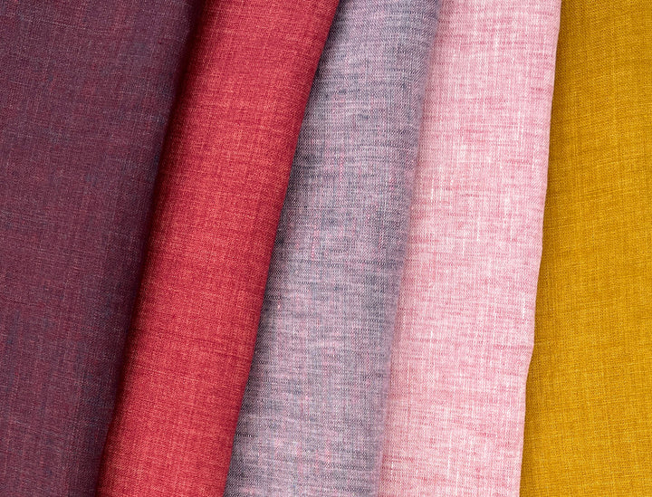 100% Linen Vintage Dyed Delave Fabric – Fine 21s Yarn, Pre-Washed, Light Weight  Wine 5968