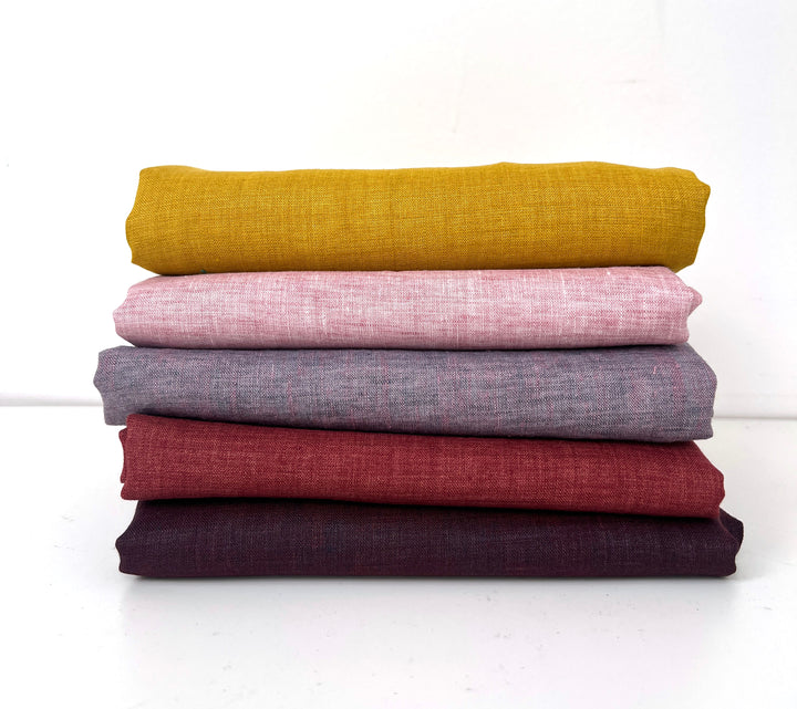 100% Linen Vintage Dyed Delave Fabric – Fine 21s Yarn, Pre-Washed, Light Weight  Wine 5968